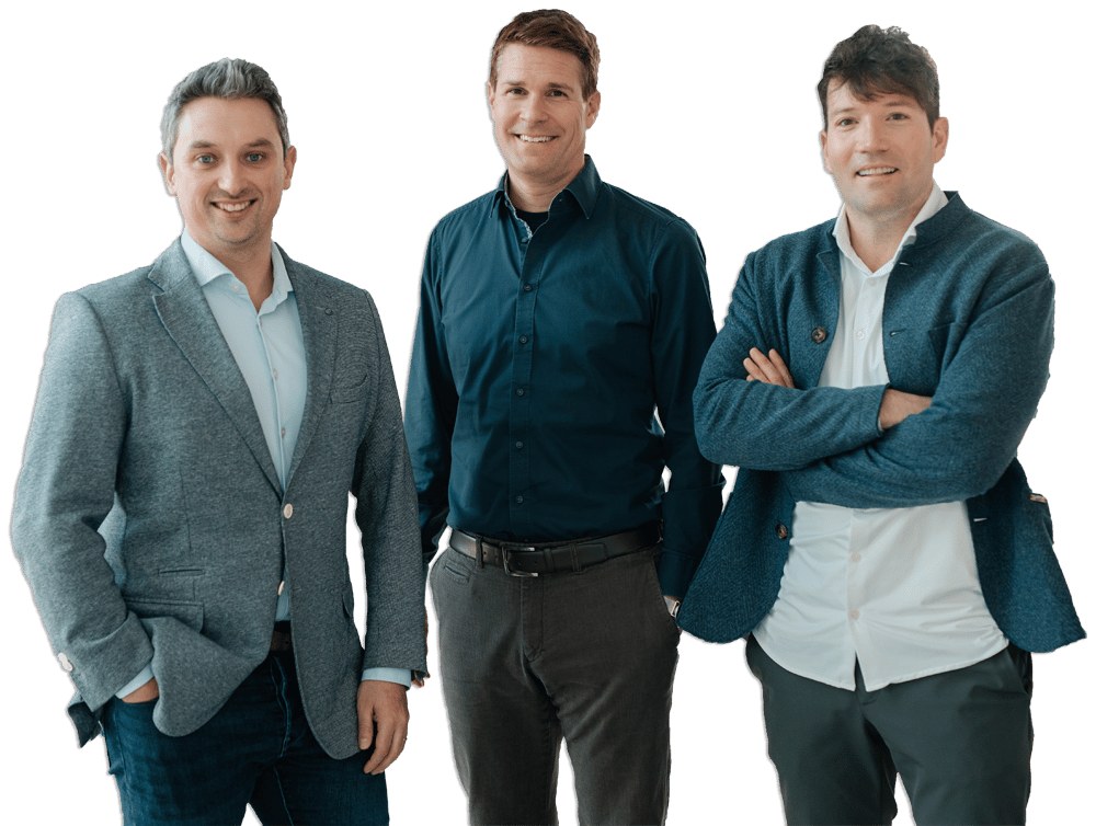 Geschäftsführung von Pöschl | Partner: Alexander Pöschl, Marco Hölzel und Jens Habicht im Gruppenporträt